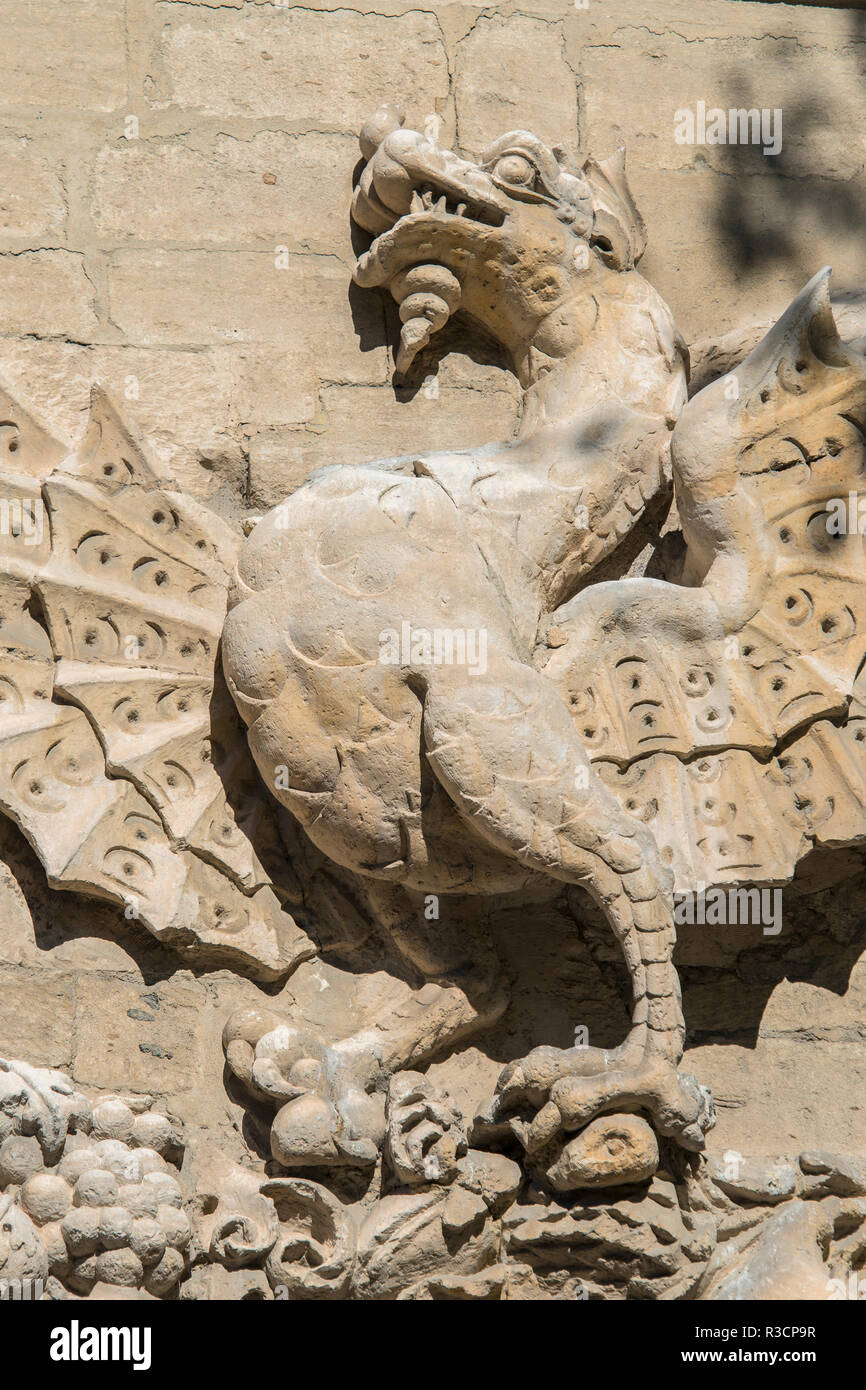 Detail of winged dragon sculpture, Pope's Palace, Avignon, France Stock Photo