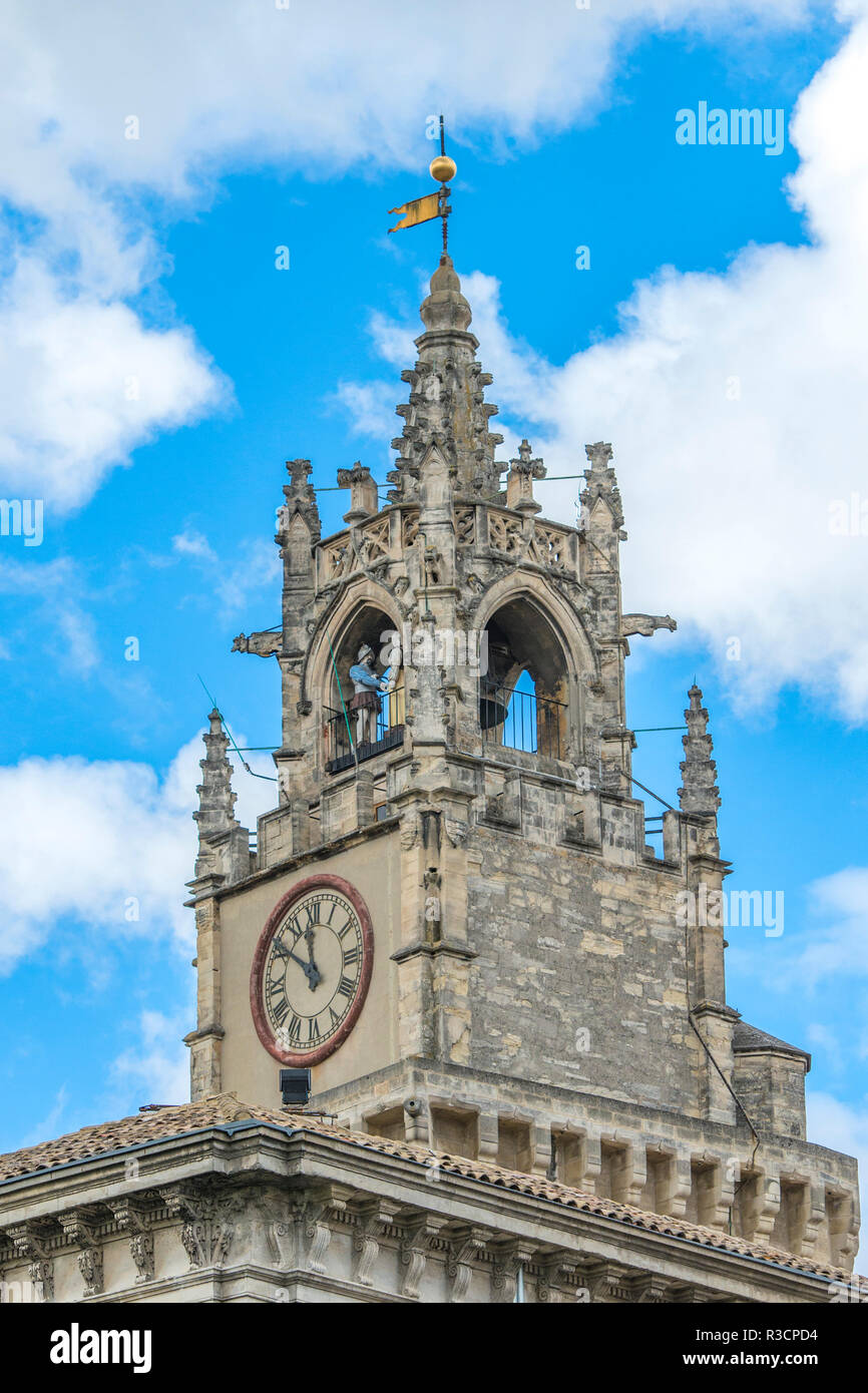 Clock tower of town hall, Avignon, France, Europe Stock Photo