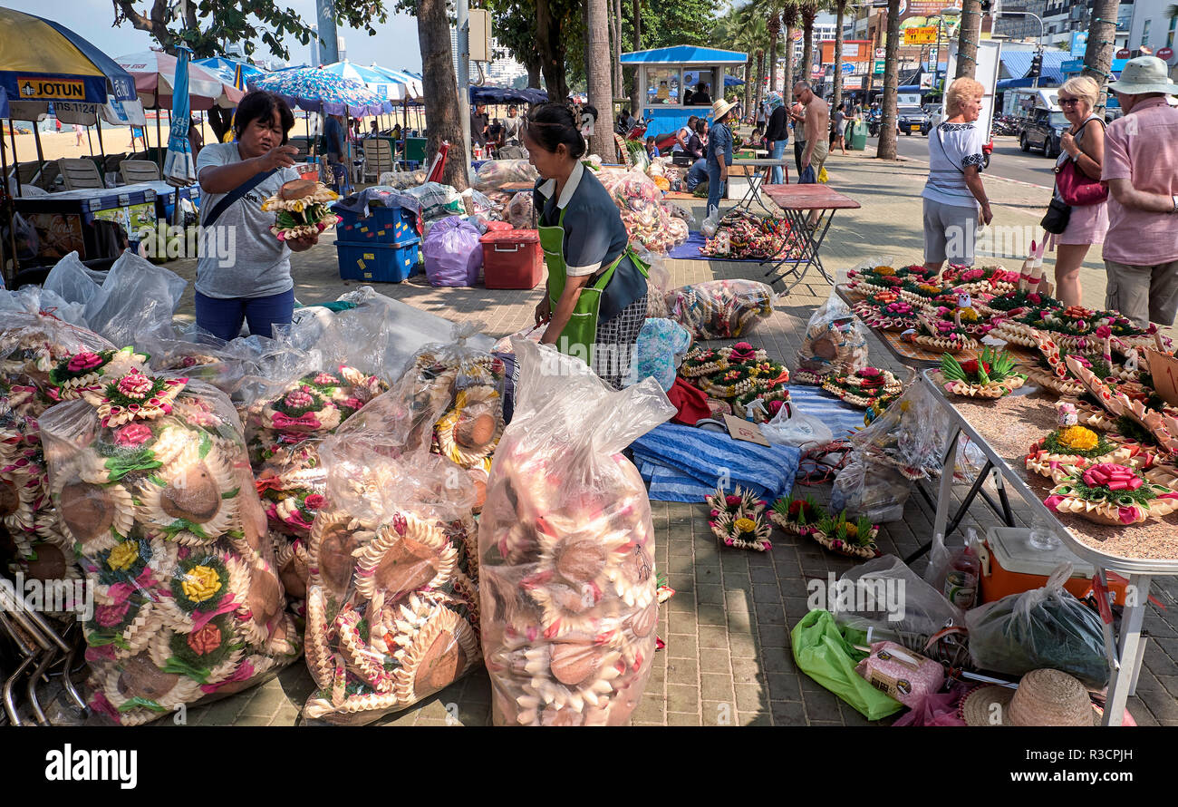 Loi Krathong Thailand. Floral floats for sale at the Loi Krathong festival celebrated in November annually. Southeast Asia Stock Photo