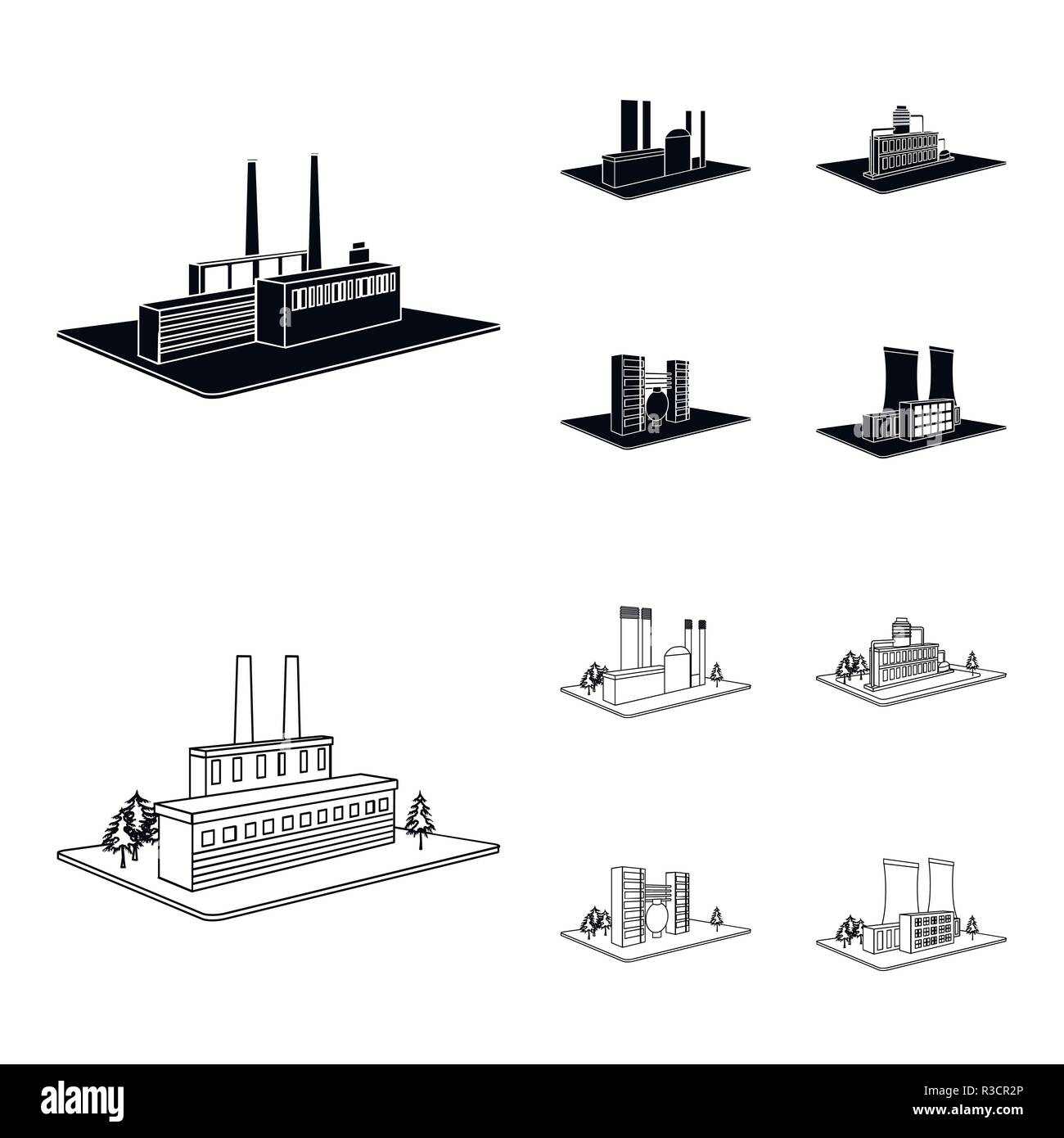 Processing factory,metallurgical plant. Factory and industry set ...