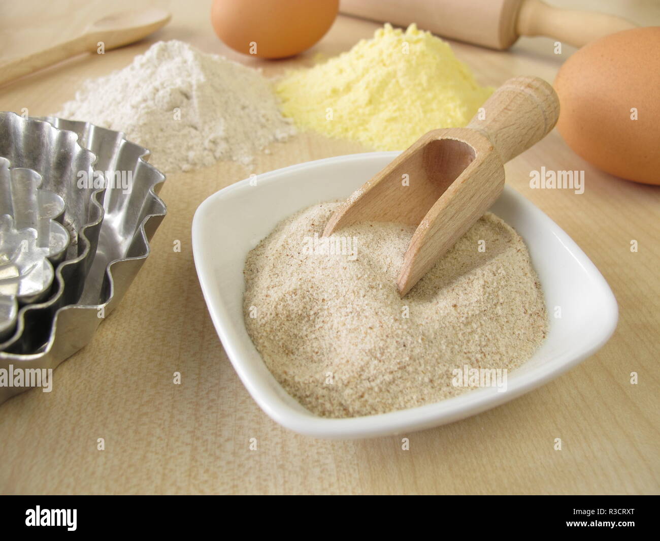 ground psyllium husks,buckwheat flour and cornflour Stock Photo