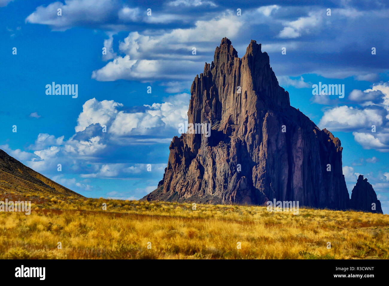 USA, New Mexico. Shiprock formation on Navajo Indian Reservation Stock