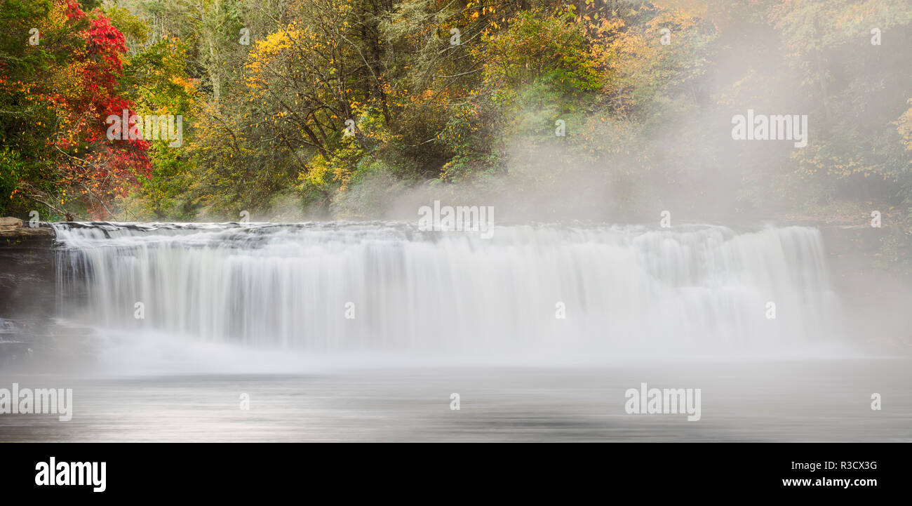 Panoramic autumn view of Hooker Falls on Little River, DuPont State Forest, near Brevard, North Carolina Stock Photo