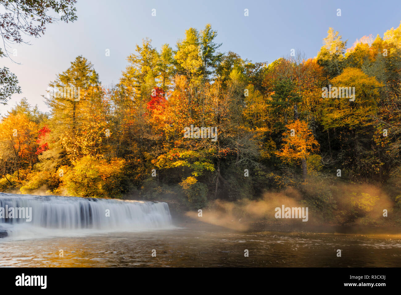 Autumn view of Hooker Falls on Little River, DuPont State Forest, near Brevard, North Carolina Stock Photo