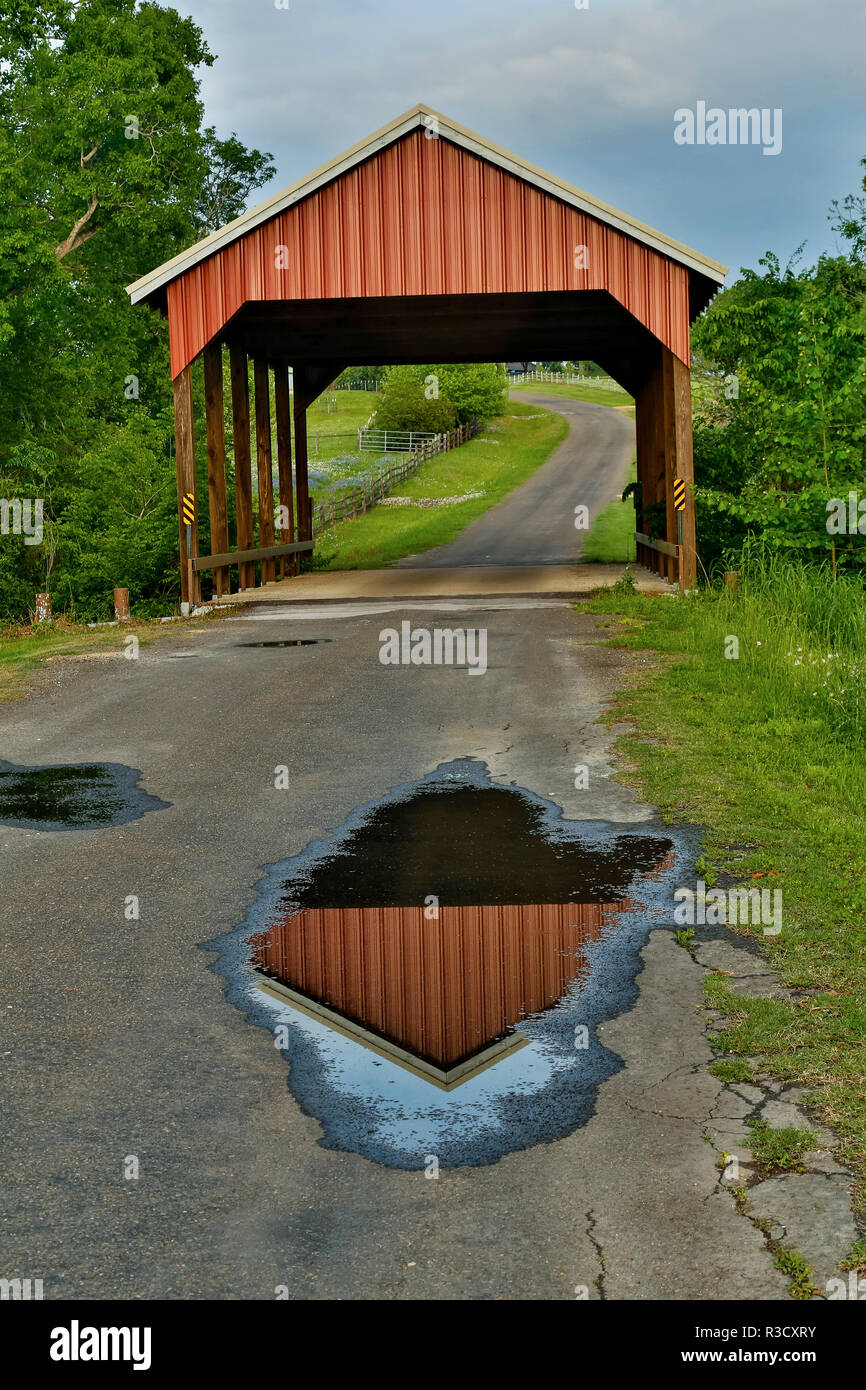 Covered bridge springtime near Chappell Hill, Texas Stock Photo