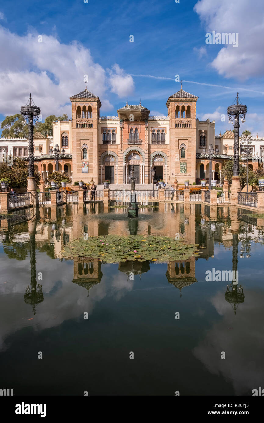 Pabellon Mudejar building, Museum of Arts and Popular Customs of Seville, María Luisa Park, Seville, Andalucia, Spain Stock Photo