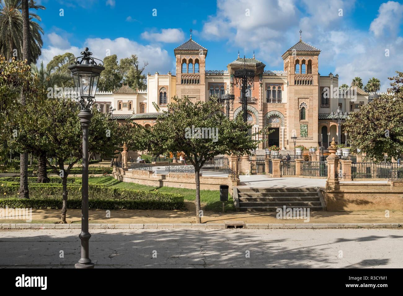 Pabellon Mudejar building, Museum of Arts and Popular Customs of Seville, María Luisa Park, Seville, Andalucia, Spain Stock Photo
