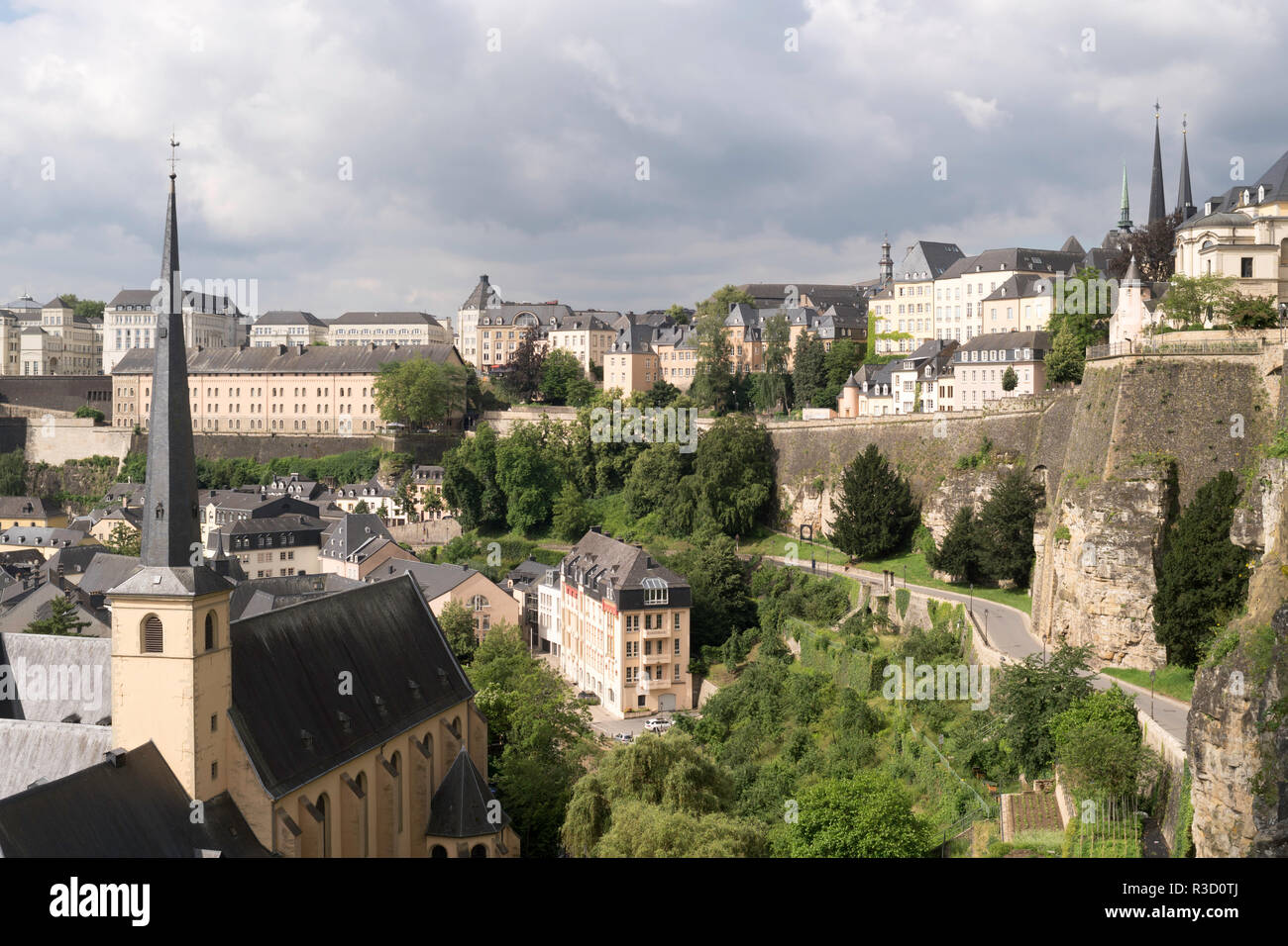 View of Luxembourg City from the walls looking over the Plateau du Rham, Luxembourg, Europe Stock Photo