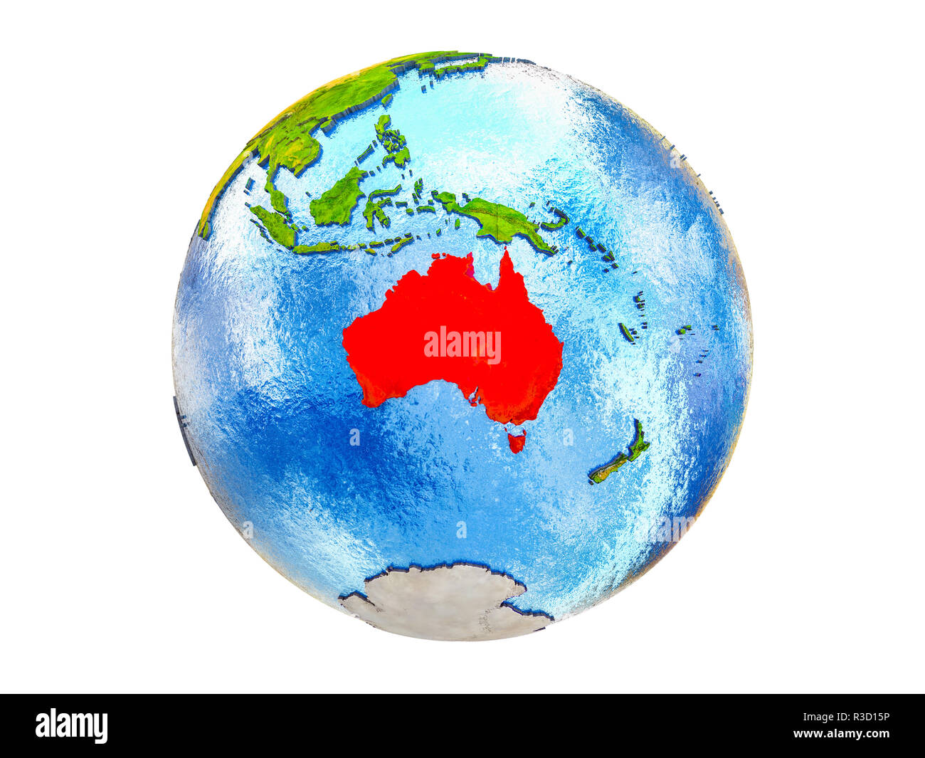 Australia on 3D model of Earth with country borders and water in oceans ...