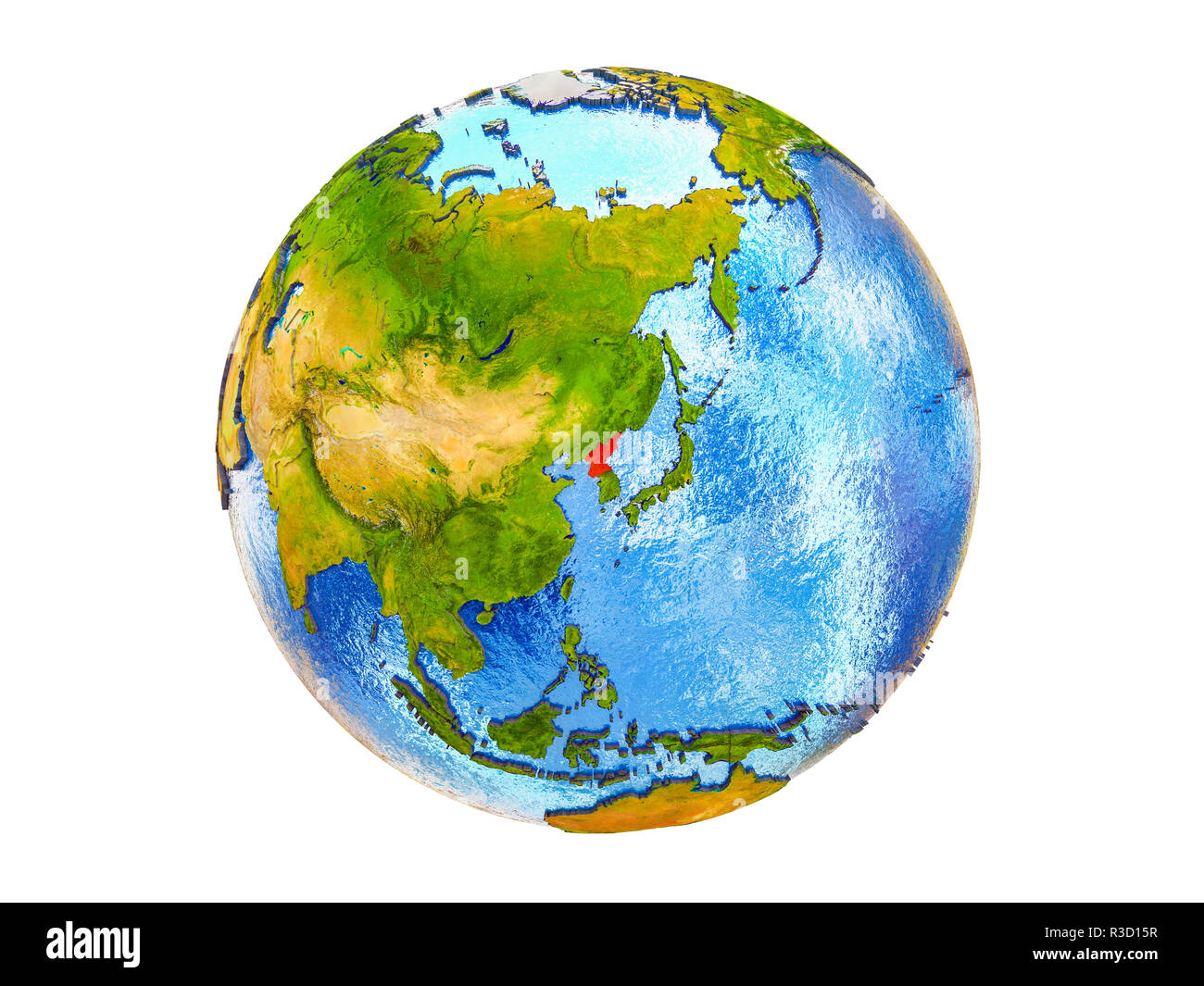 North Korea on 3D model of Earth with country borders and water in ...