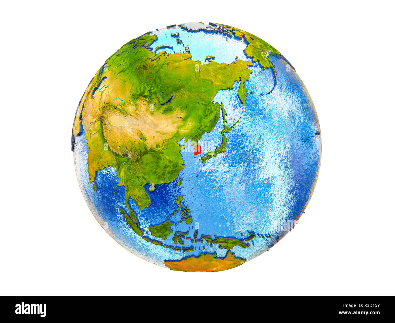 South Korea on 3D model of Earth with country borders and water in ...