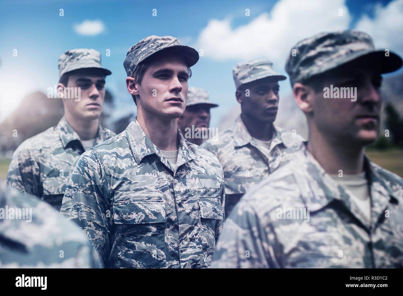 Military soldiers standing in boot camp Stock Photo