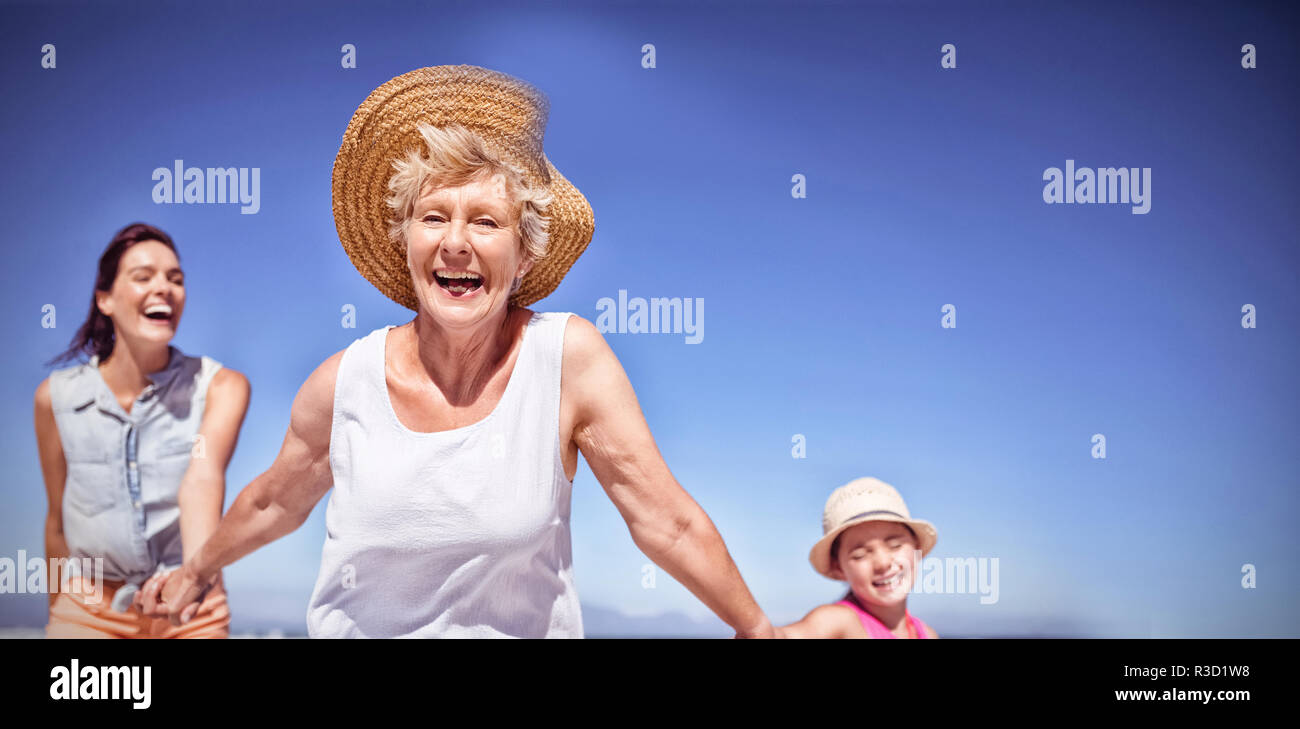 Cheerful multi-generation family at beach Stock Photo