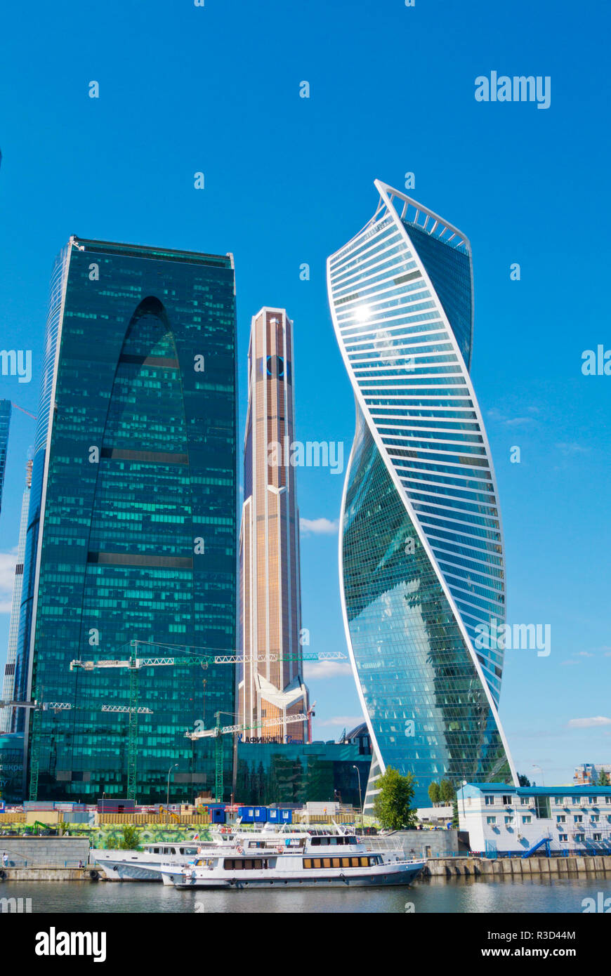 Evolution Tower, Empire building and Mercury City Tower, MIBC, Moscow International Business Center, Moscow City, Moscow, Russia Stock Photo