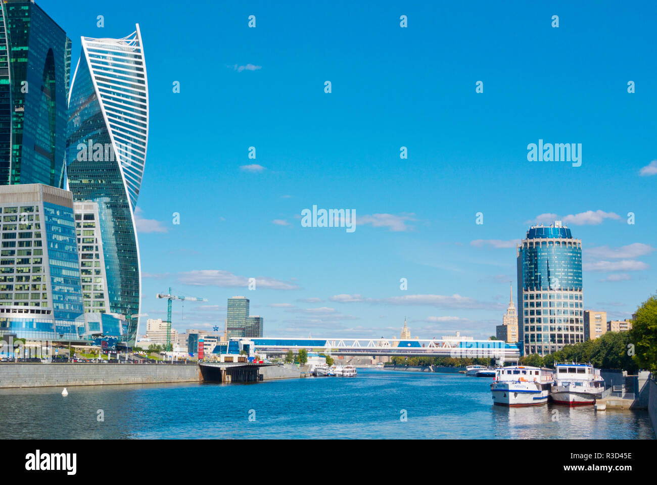 Moskva River, at MIBC, Moscow International Business Center, Moscow City, Moscow, Russia Stock Photo