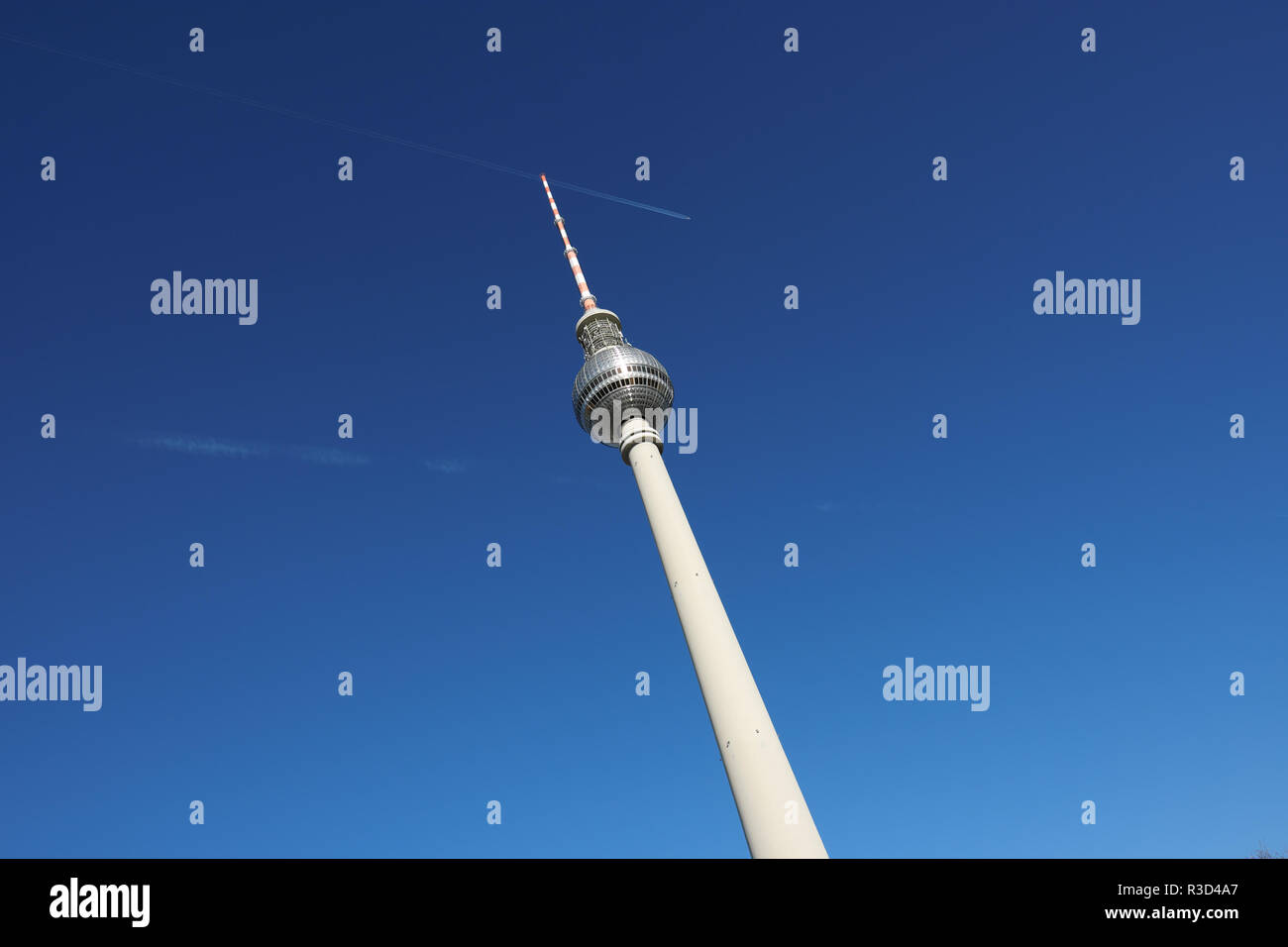 Berlin Germany -The Berliner Fernsehturm Television Tower dominates the East Berlin sky Stock Photo