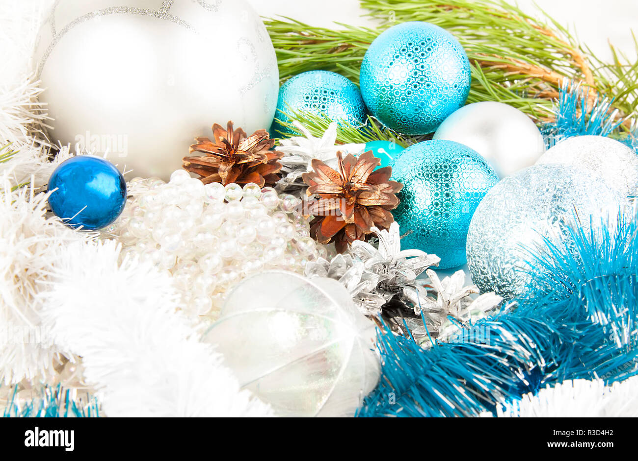 Christmas and New Year composition with fir tree branch, beautiful ...