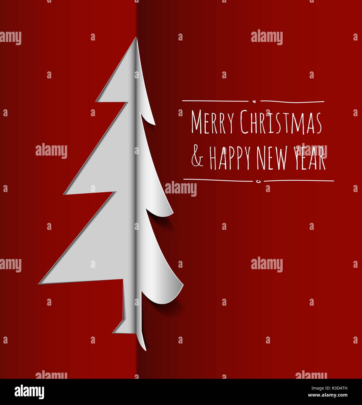 Vector Merry Christmas card with a white tree made from paper Stock ...