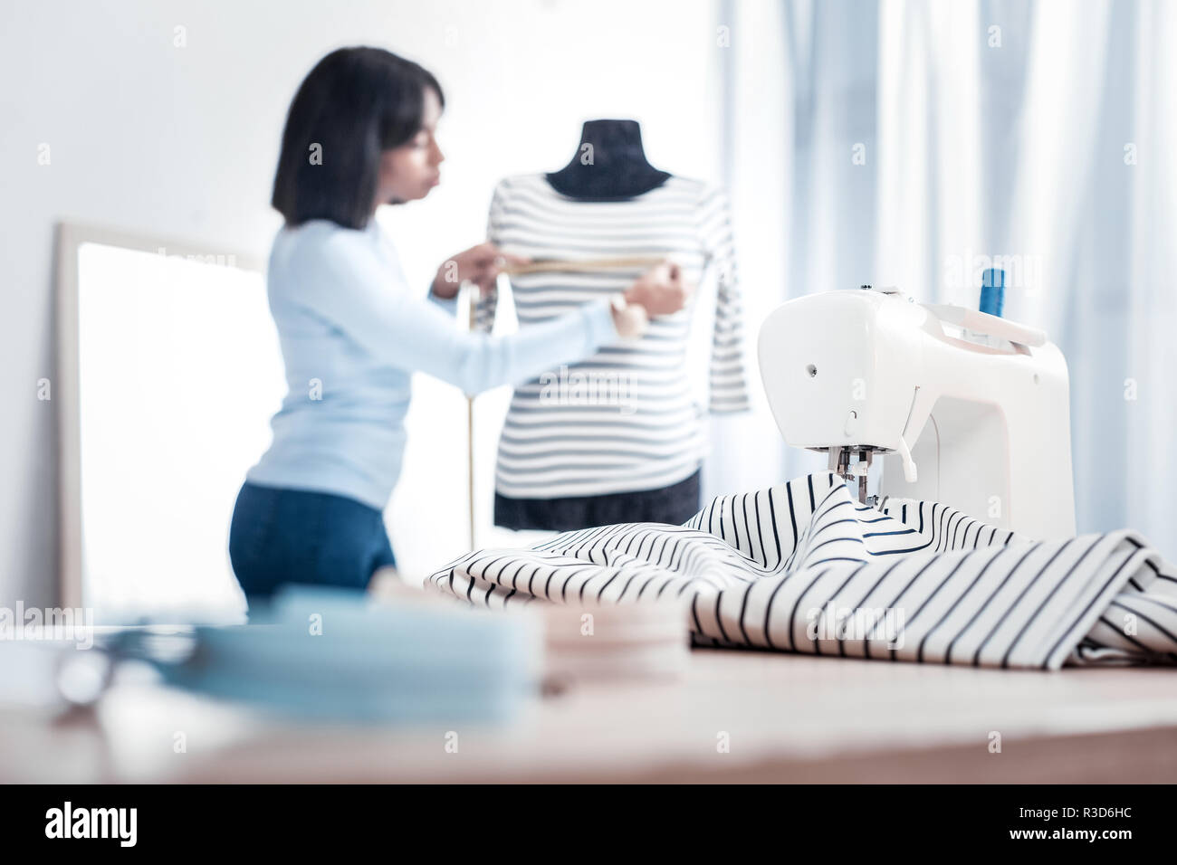 Important equipment. Selective focus of a modern sewing machine