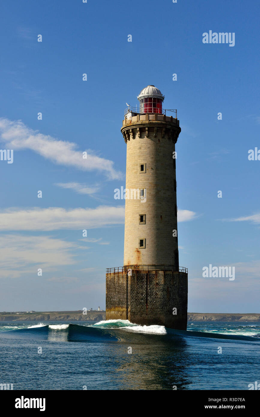 Lighthouse of Kereon in the Iroise sea, in the passage of Fromveur, near Ouessant Stock Photo