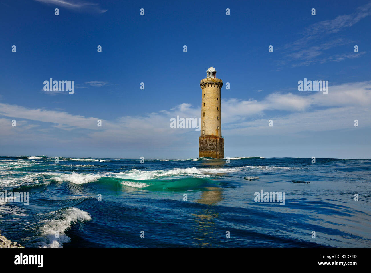 Lighthouse of Kereon in the Iroise sea, in the passage of Fromveur, near Ushant Island (French 'Ouessant') Stock Photo