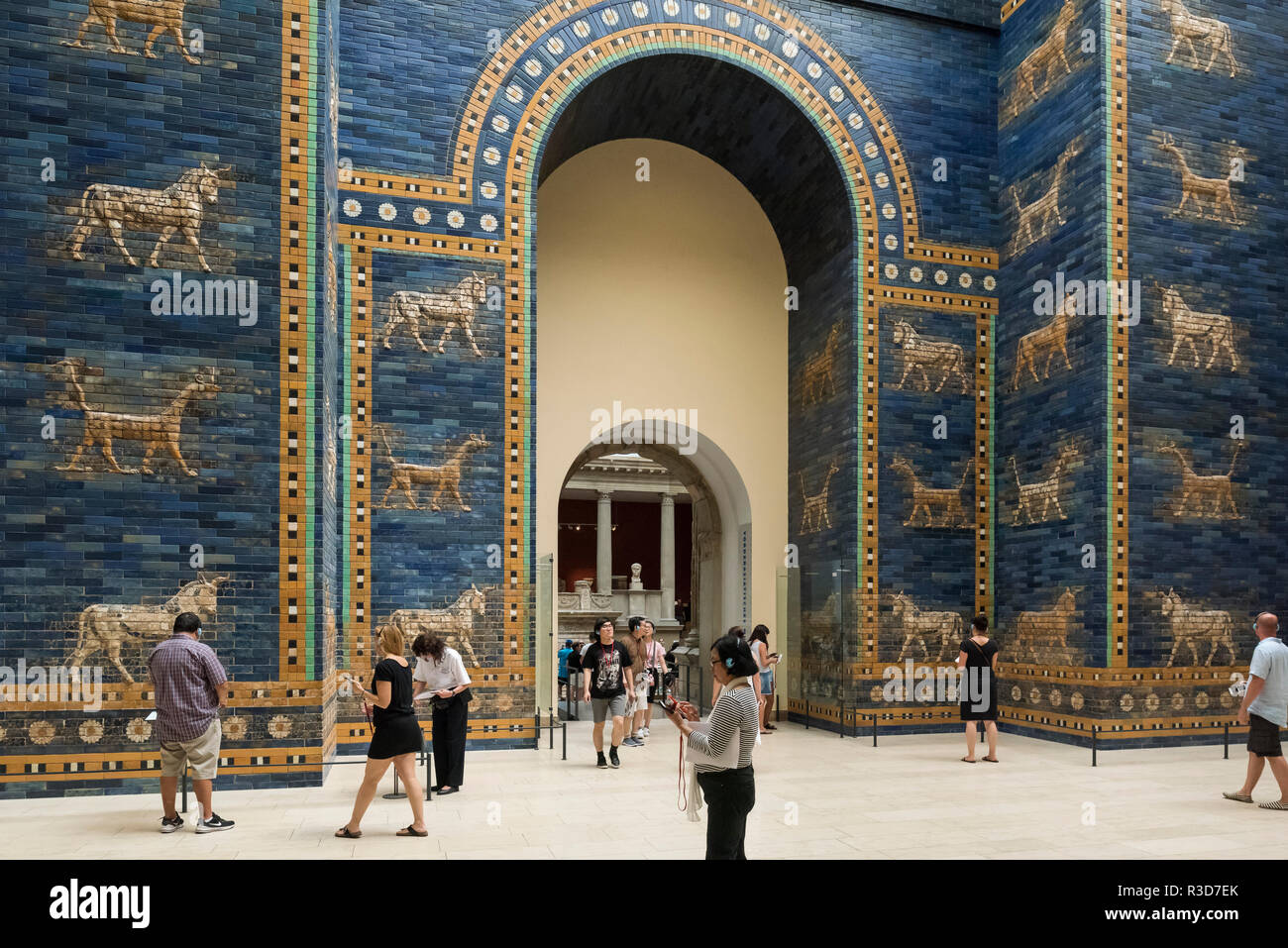 Berlin. Germany. Pergamon Museum. Reconstruction of the Ishtar Gate of Babylon.  The Ishtar Gate was the eighth gate to the inner city of Babylon. It  Stock Photo