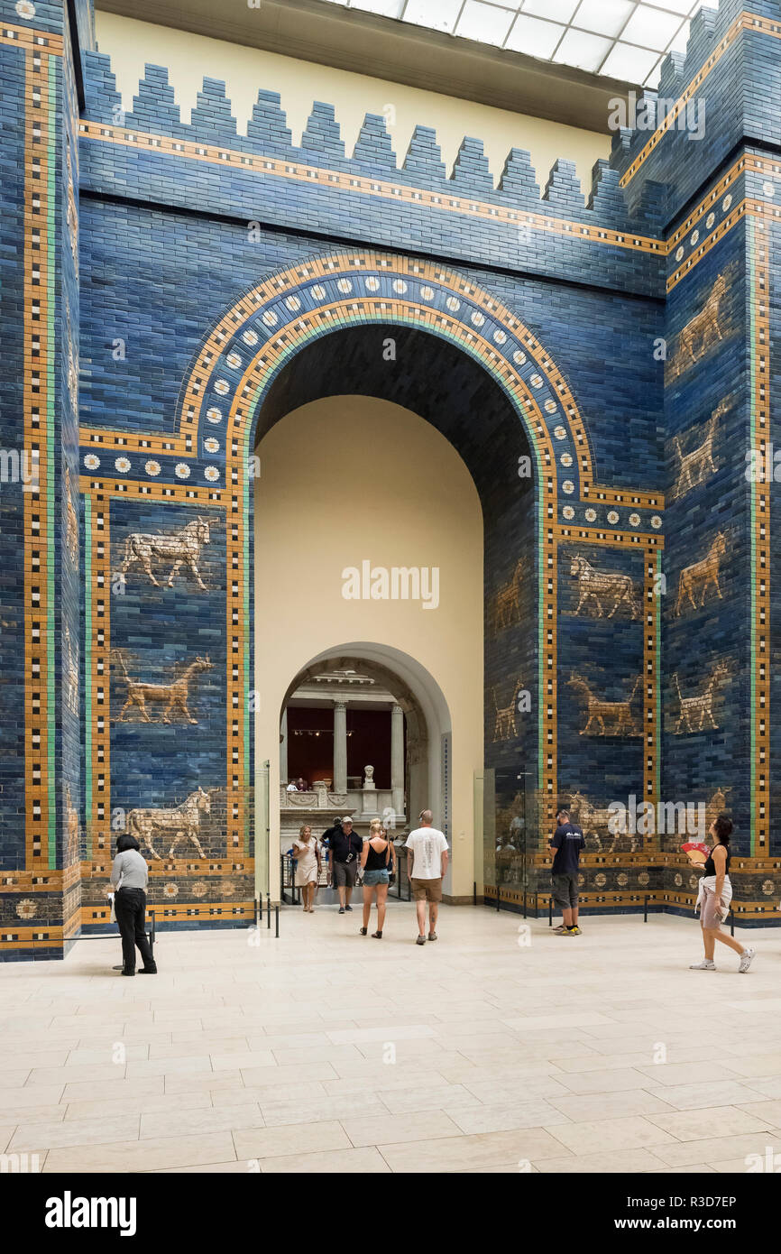 Berlin. Germany. Pergamon Museum. Reconstruction of the Ishtar Gate of Babylon.  The Ishtar Gate was the eighth gate to the inner city of Babylon. It  Stock Photo