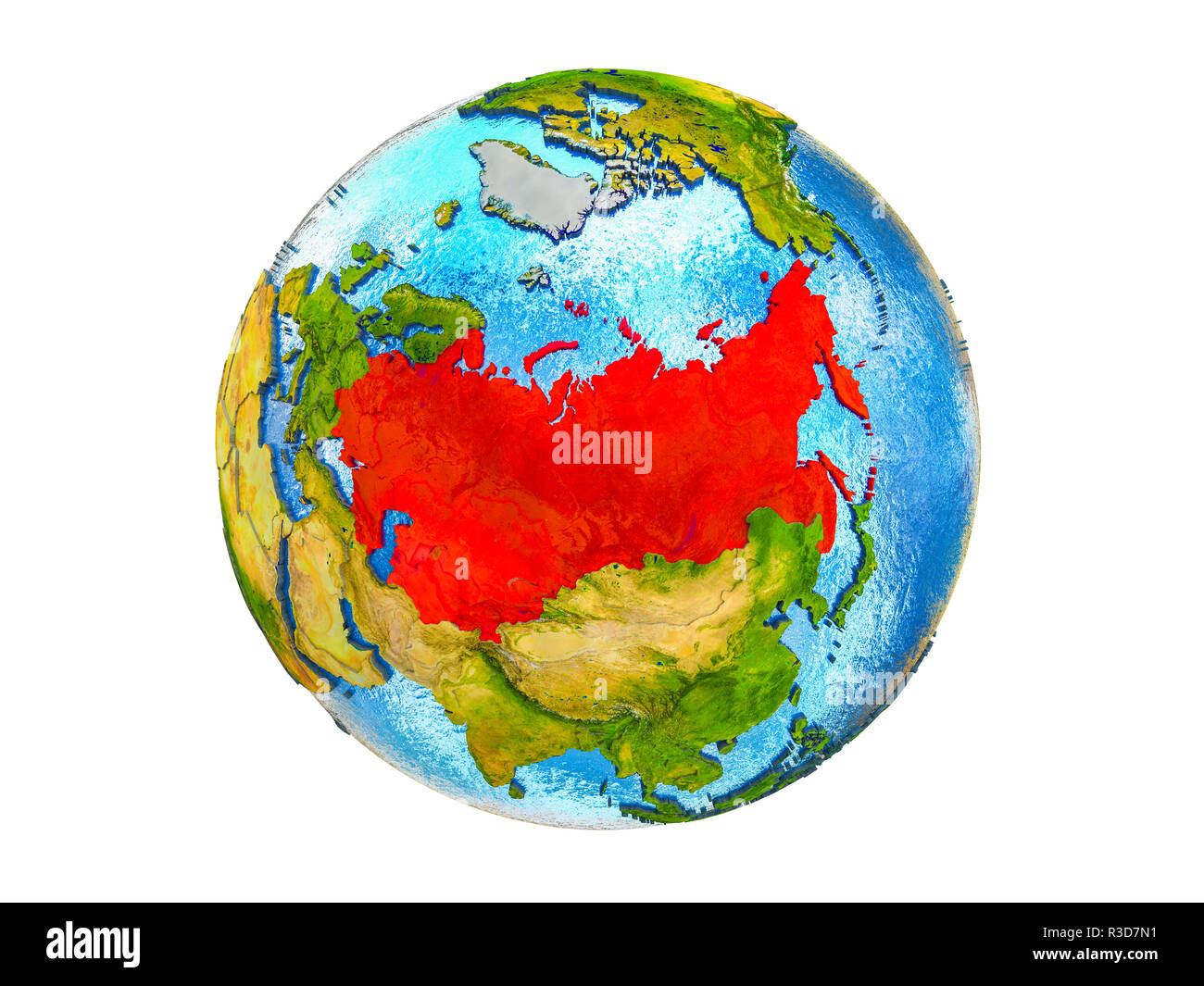 Former Soviet Union on 3D model of Earth with country borders and water in oceans. 3D illustration isolated on white background. Stock Photo