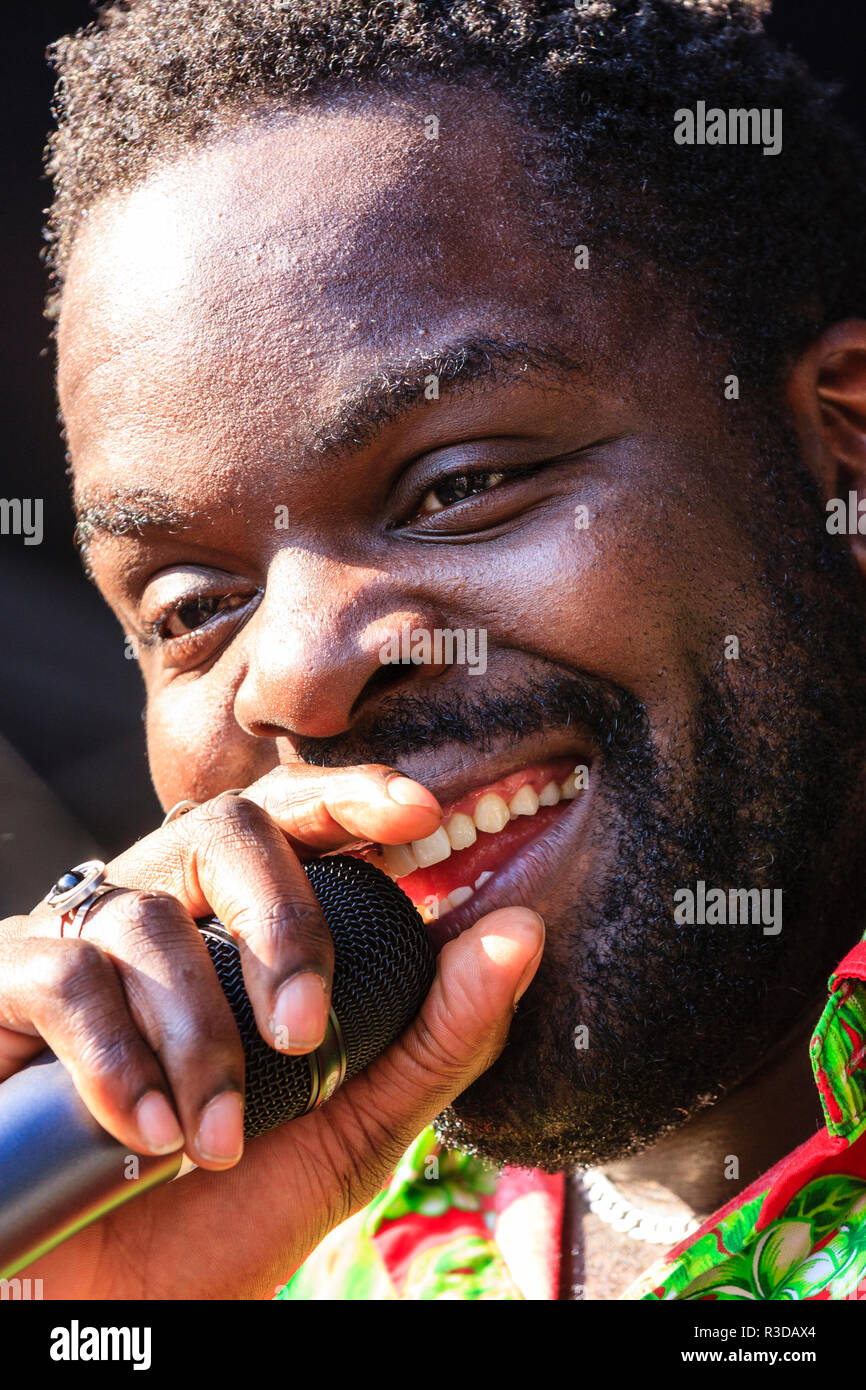Faversham Hop Festival 2018. Close up of face, AfroCaribbean man