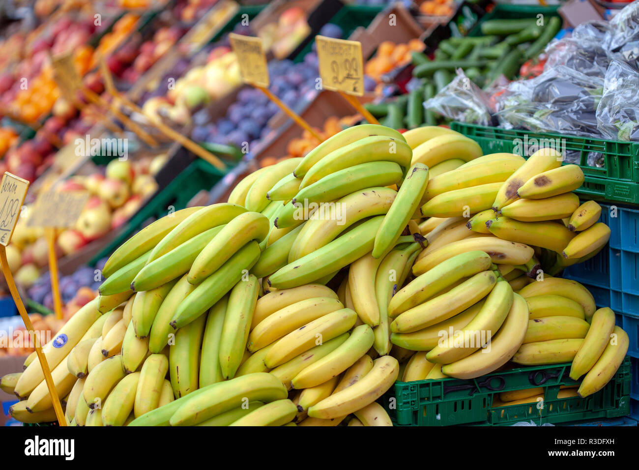 Bananas on a market stall, Germany, Europe Stock Photo Alamy