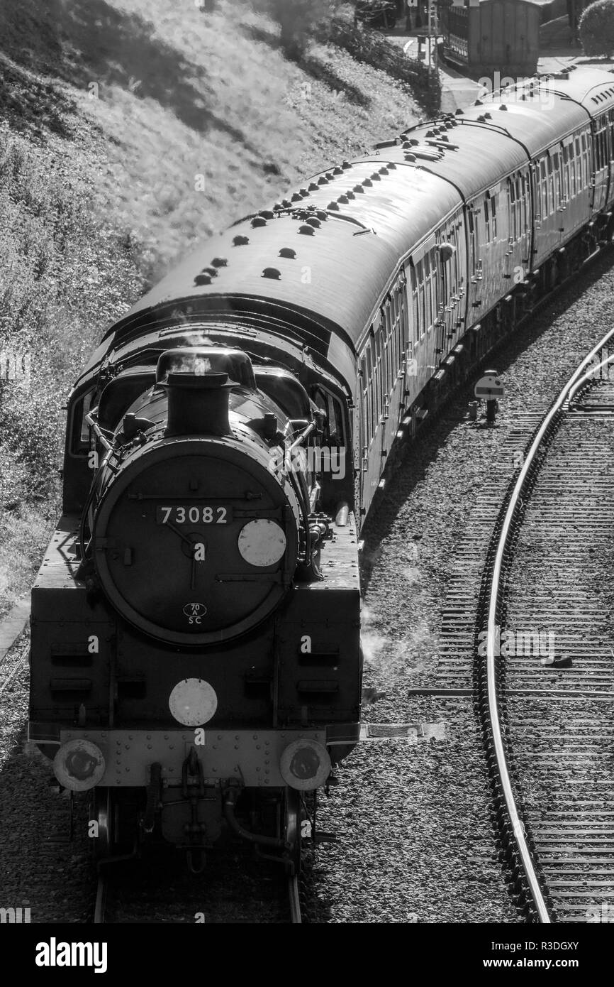 Black and white of railway at  Horsted station Stock Photo