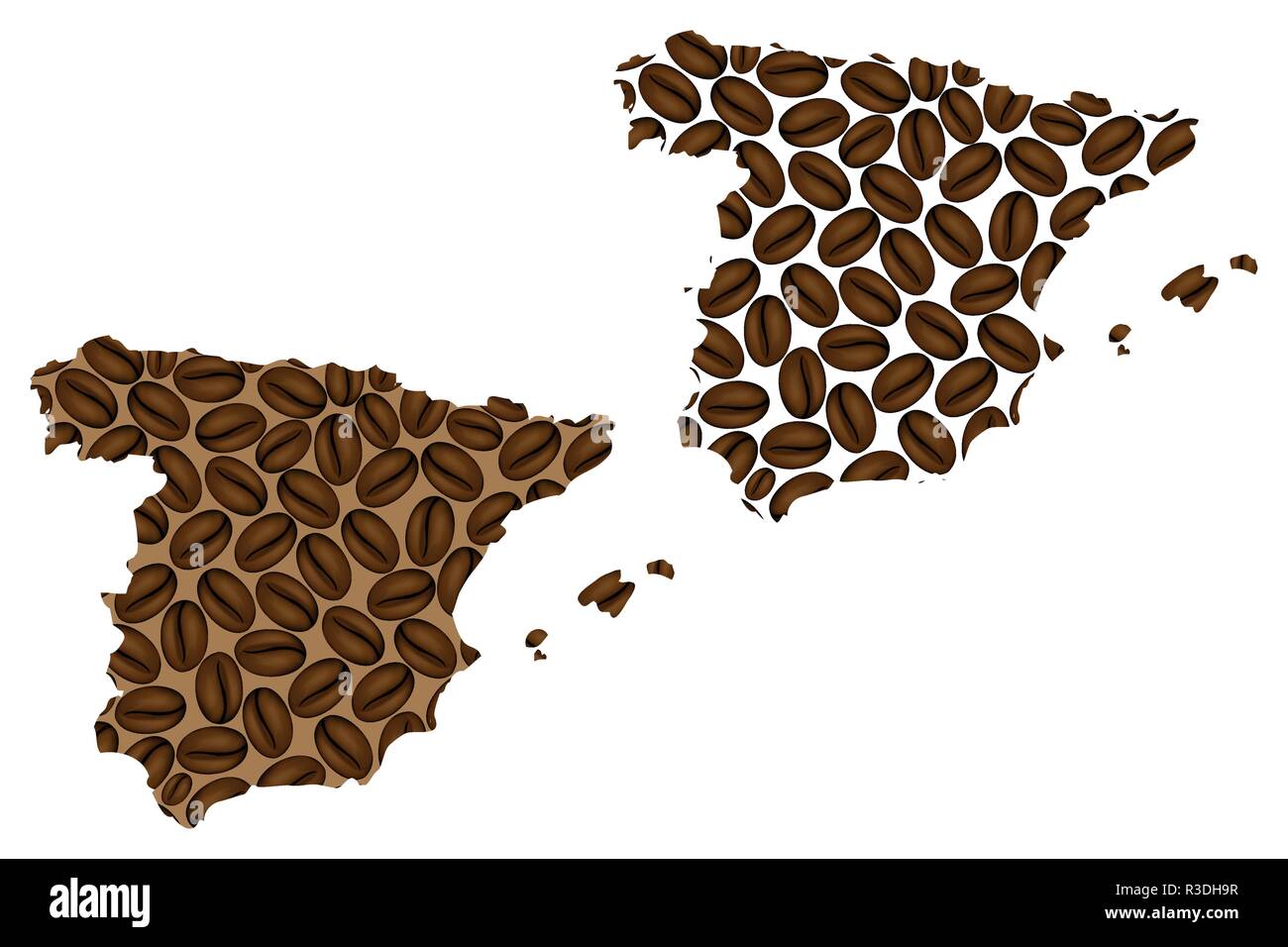Spain map of coffee bean, Kingdom of Spain map made of coffee beans
