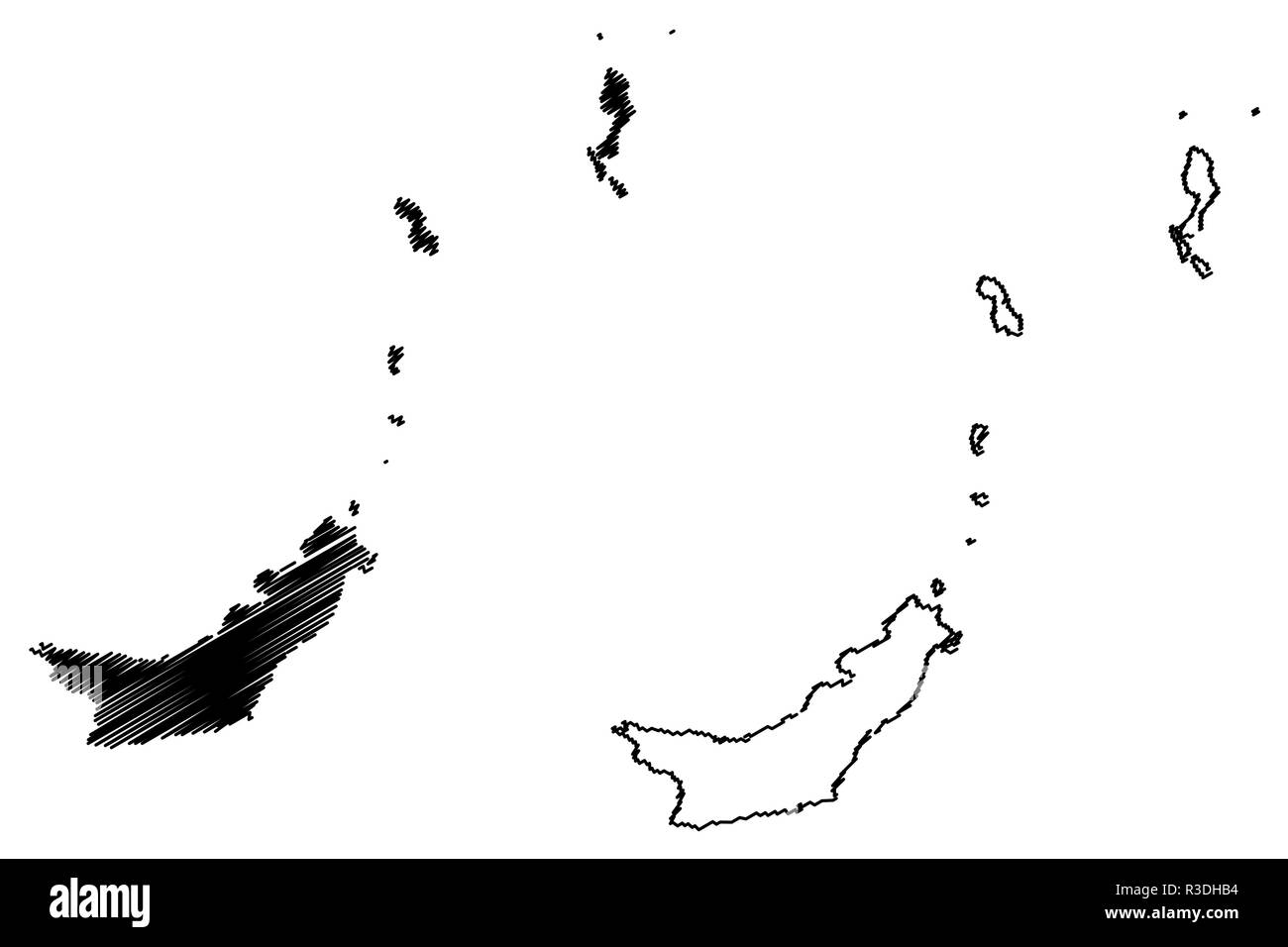 North Sulawesi (Subdivisions of Indonesia, Provinces of Indonesia) map vector illustration, scribble sketch Sulawesi Utara map Stock Vector