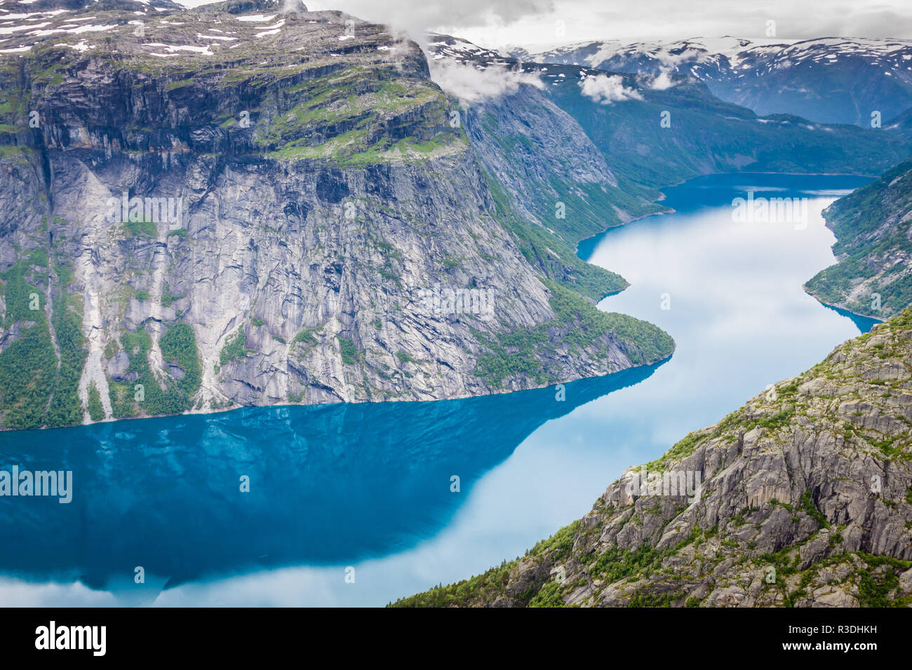beautiful norwegian landscape with mountains on the way to trolltunga Stock Photo