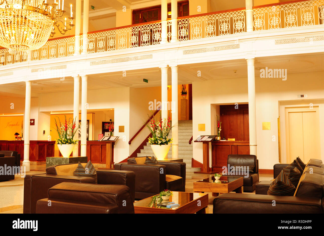 Switzerland The Lobby Of The Luxury Belle Epoque Hotel Kempinski