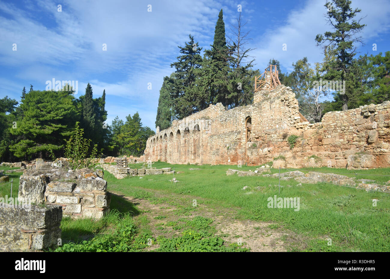 the ancient wall of Daphni monastery Athens Greece - religious greek landmarks Stock Photo