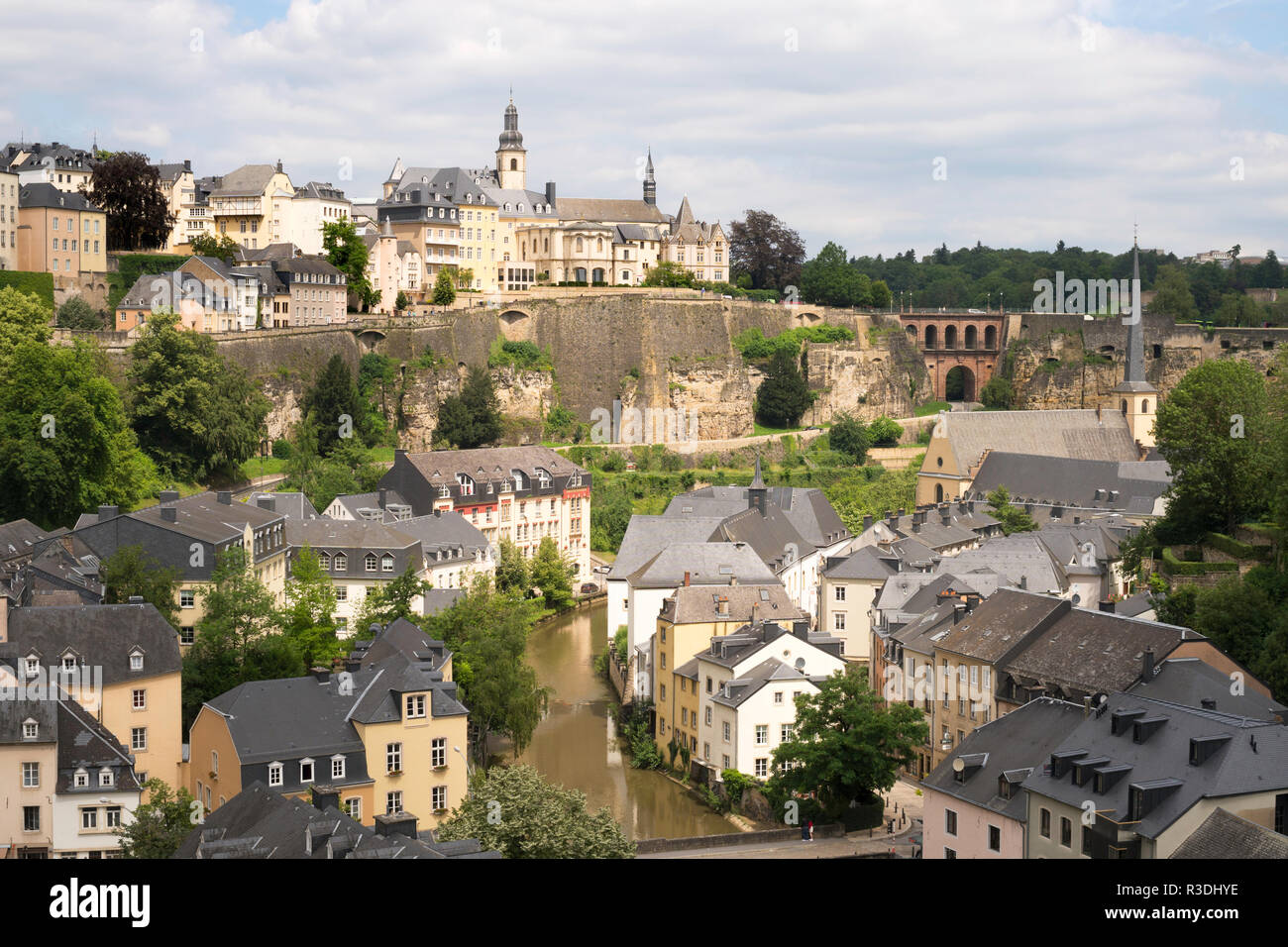 View of Luxembourg City from the walls looking over the Plateau du Rham, Luxembourg, Europe Stock Photo