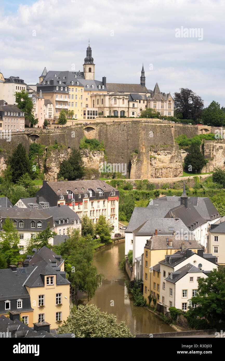 View of Luxembourg City from the walls looking over the Plateau du Rham, Luxembourg, Europe Stock Photo