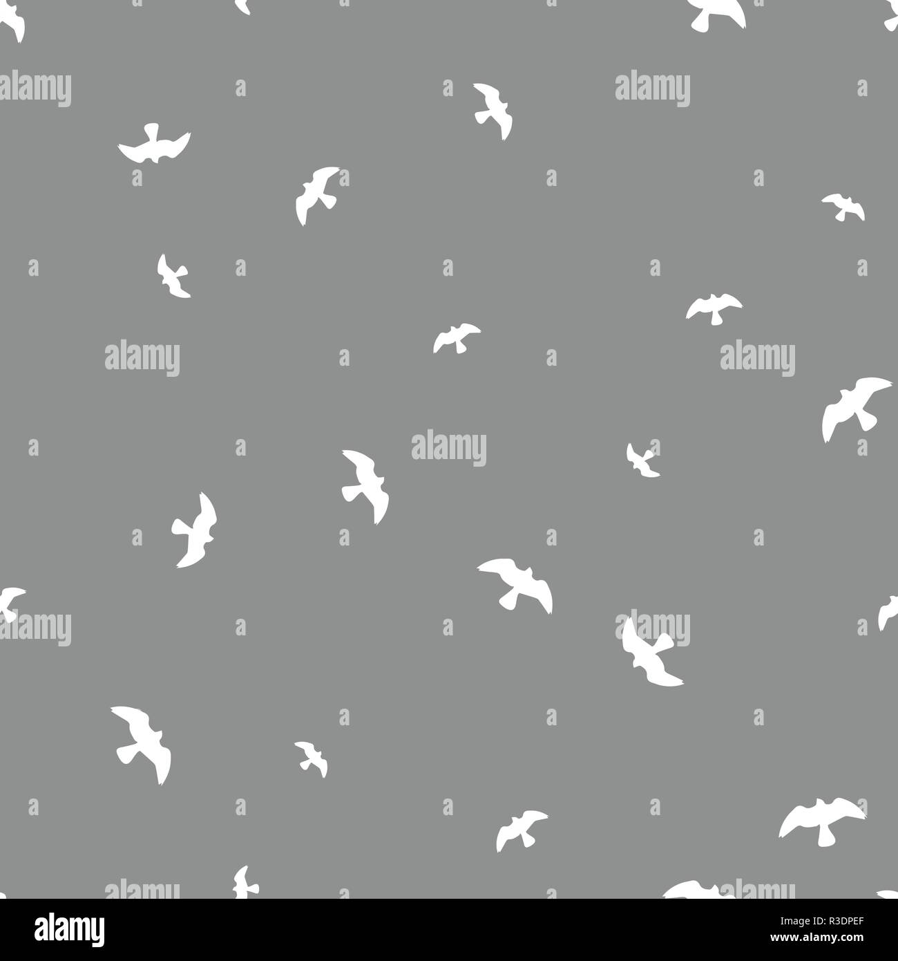Bird seamless pattern. White birds on a gray background. Vector illustration. Stock Vector