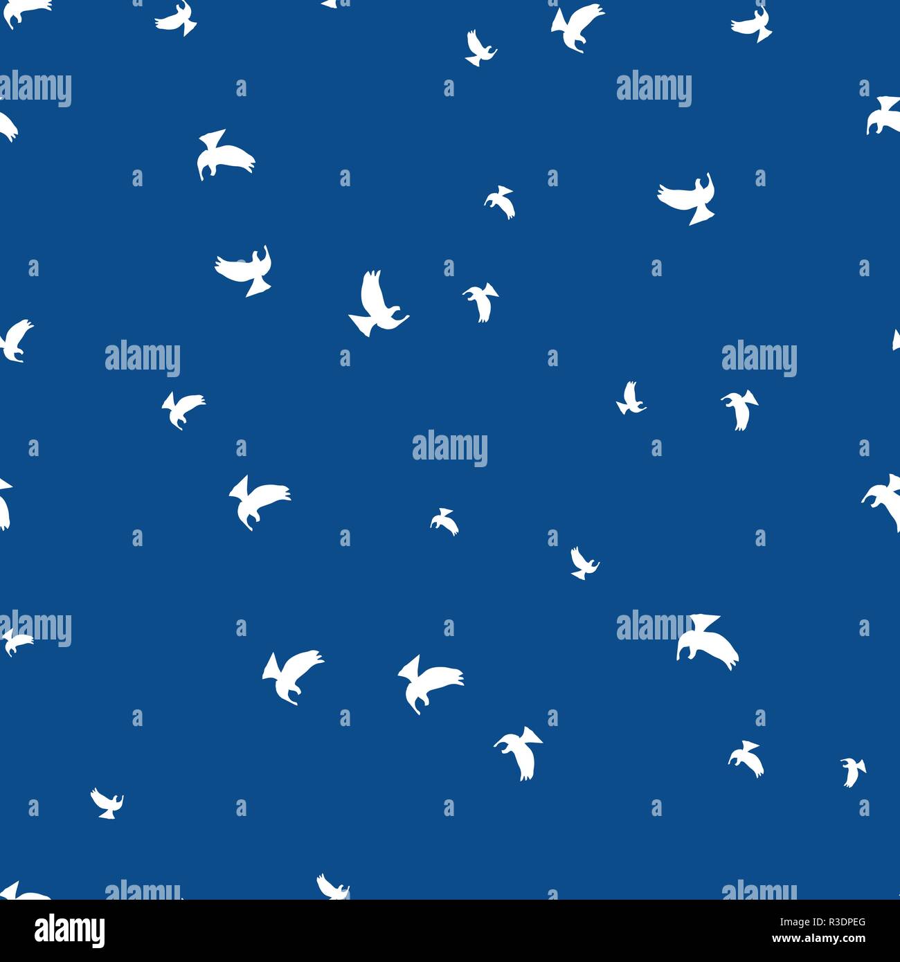 Bird seamless pattern. White birds on a blue background. Vector illustration. Stock Vector
