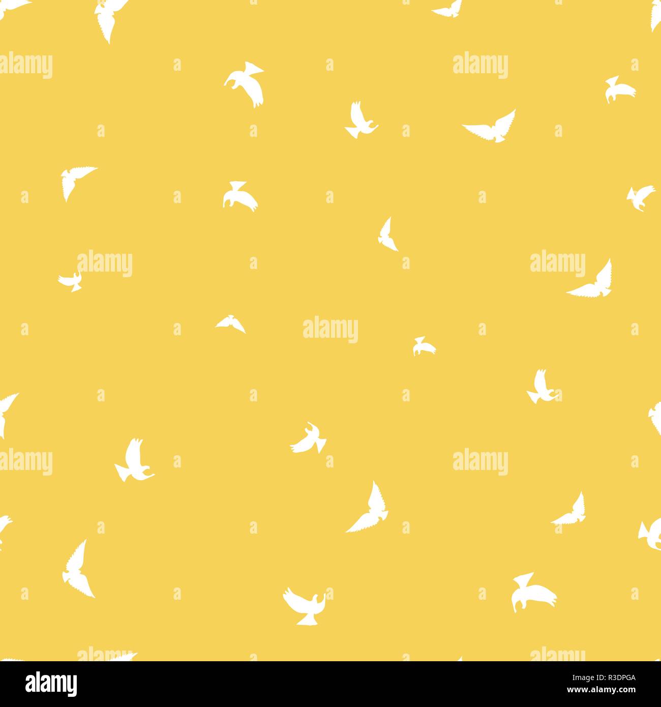 Bird seamless pattern. White birds on a yellow background. Vector illustration. Stock Vector