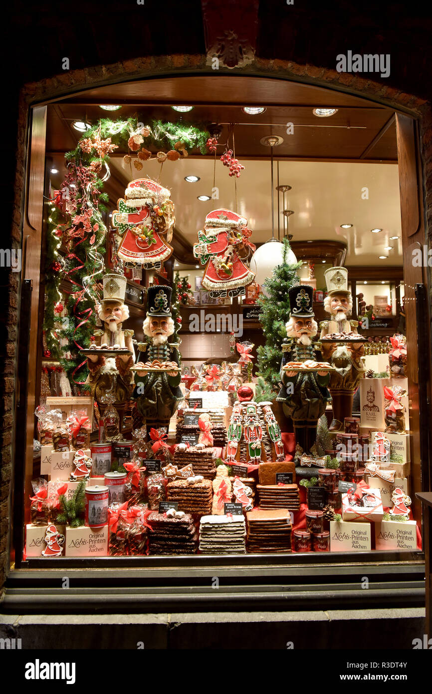 Christmas window at Nobis Printen confectionary shop in Aachen Germany Europe Stock Photo