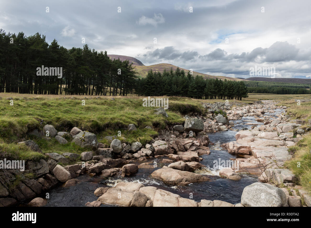 Allt Darrarie tributary before it joins with the River Muick, Balmoral Estate, Aberdeenshire, Scotland, UK. Stock Photo