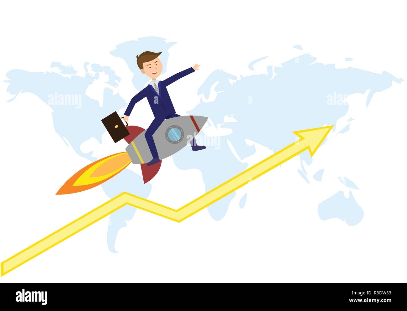 Flat Businessman flies above world map for new investments Stock Vector ...