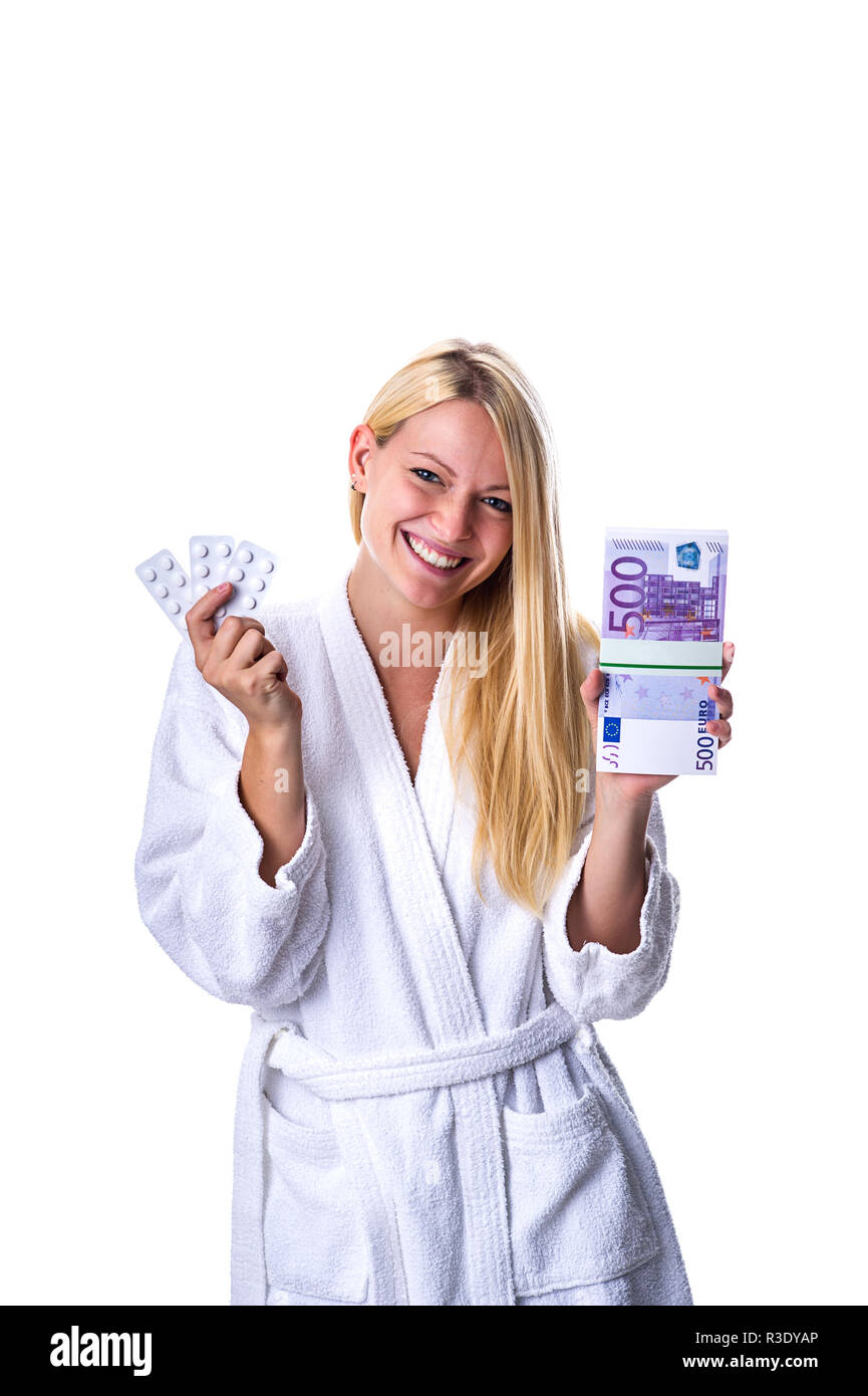 women need to pay much for pills Stock Photo