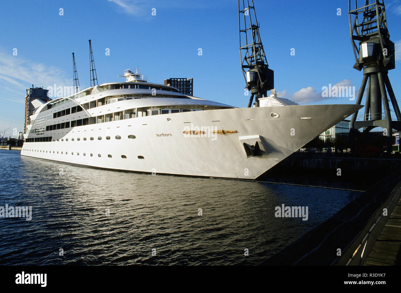 Sunborn luxury yacht hotel, at Royal Victoria Dock, East London UK