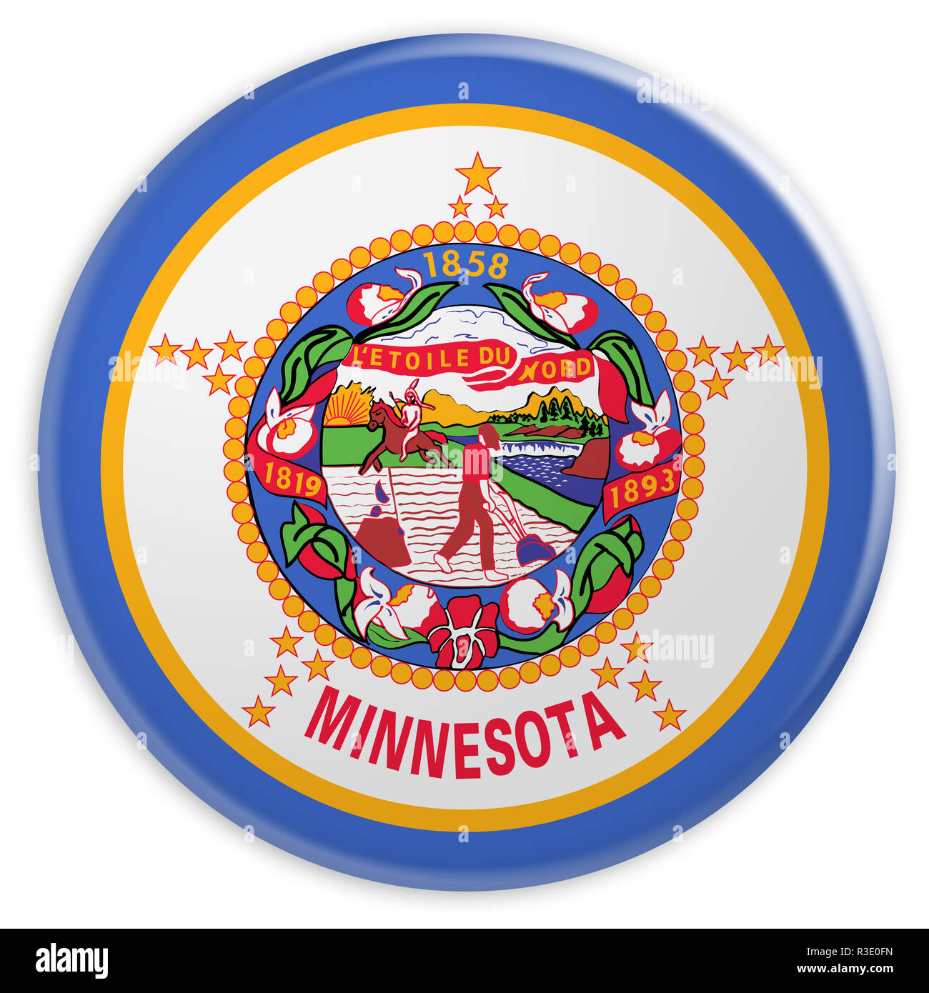 US State Button: Minnesota Flag Badge, 3d illustration on white background Stock Photo