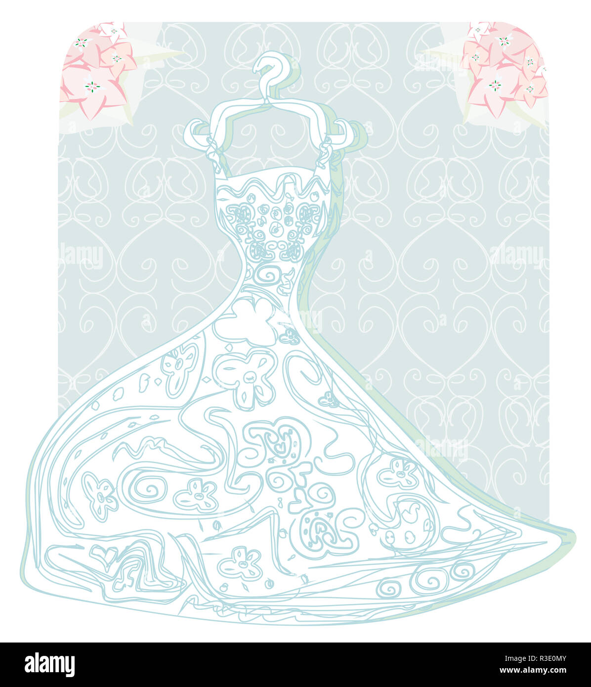 bridal dress with floral ornament card Stock Photo