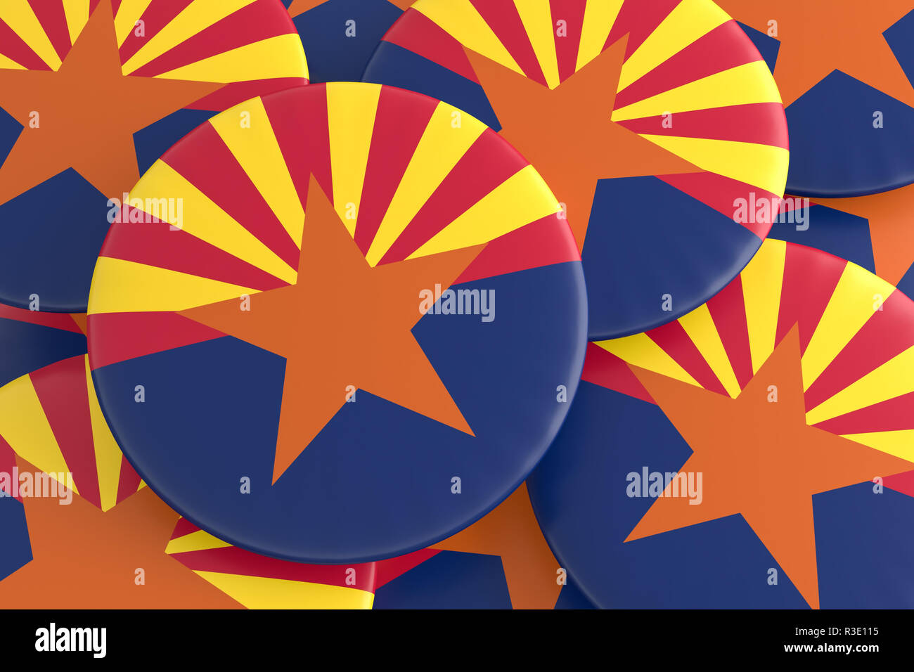 US State Buttons: Pile of Arizona Flag Badges, 3d illustration Stock ...