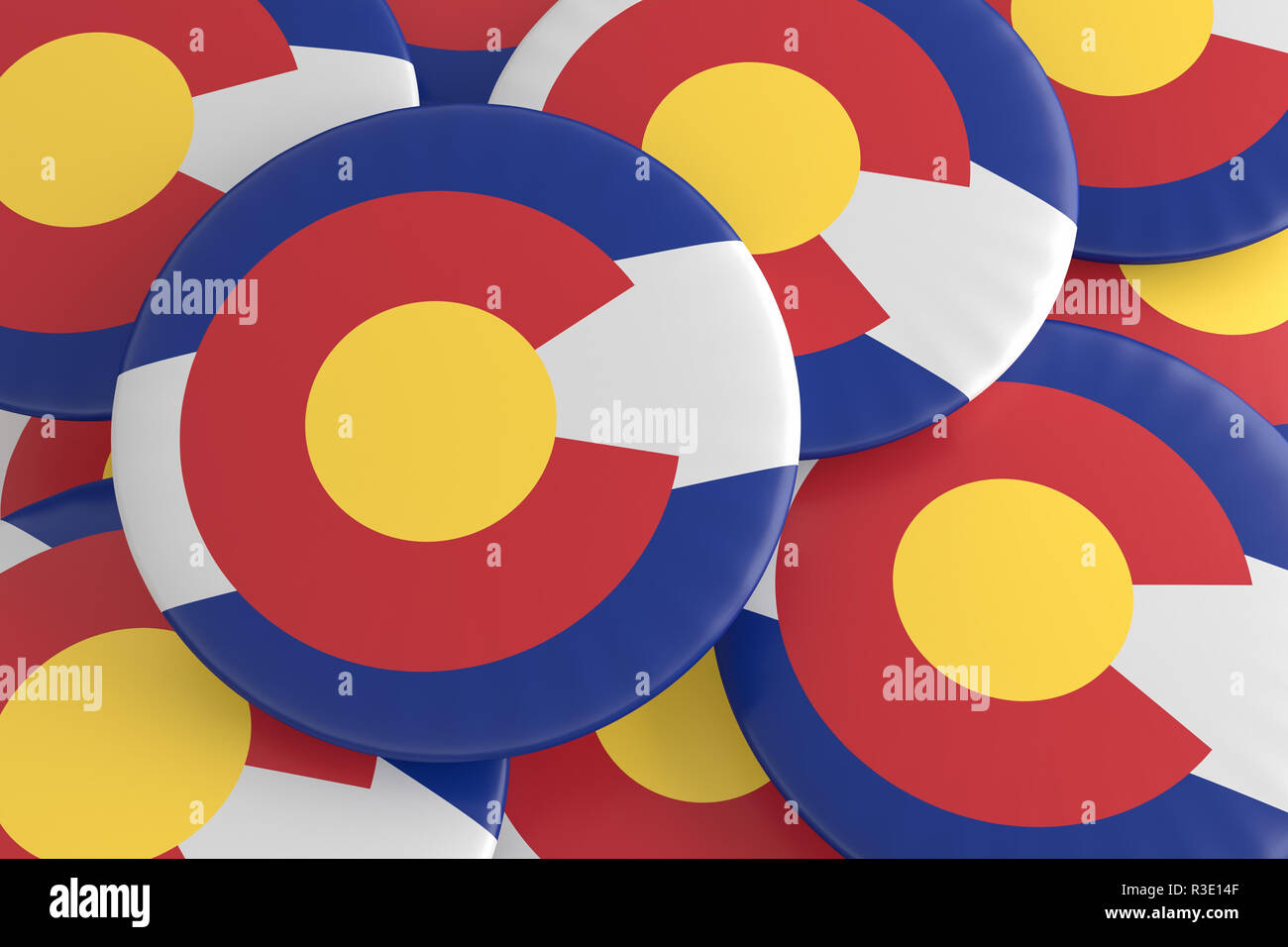US State Buttons: Pile of Colorado Flag Badges, 3d illustration Stock ...